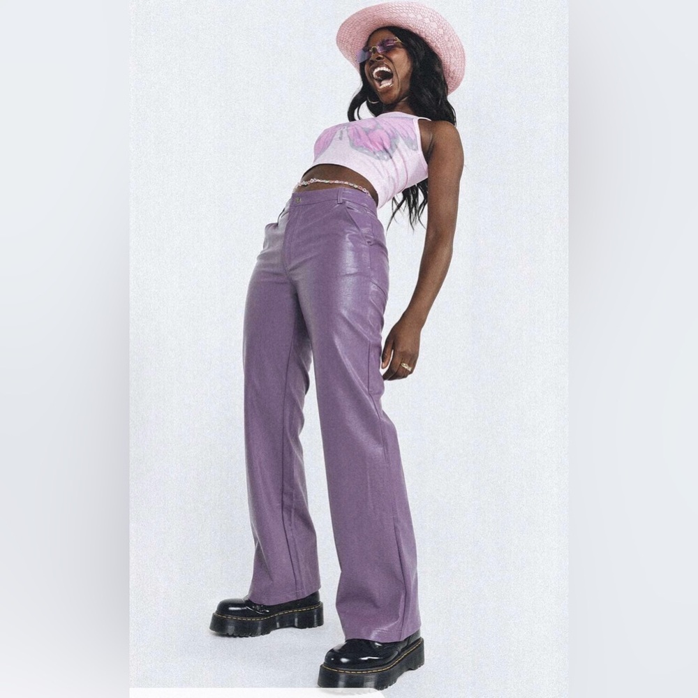 Princess Polly Metallic Purple Leather Pants Trendy